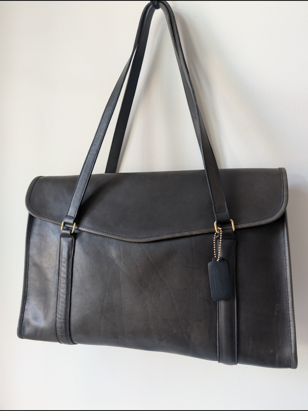 Vintage Coach NYC Envelope Portfolio Tote Briefcase Black Leather USA Rare